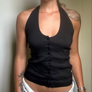 Zara Button Black Halter Top